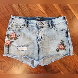 Silver Aiko Women's Jean Shorts With Beautiful Embroidered Flowers